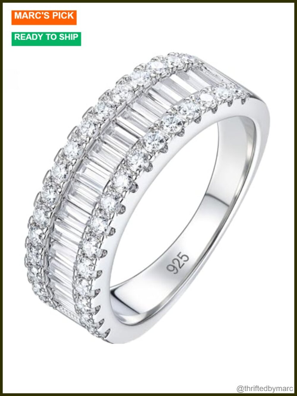 Moissanite Emerald Cut Wedding Band 925 Sterling Silver Ring